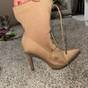 EGO Tan Heeled Boots with Lace-Up Detail